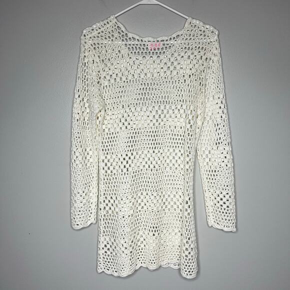 Women's White Crochet Knit Dress Cover-Up Long Sleeve Sz XL Beach Boho Festival - Picture 8 of 11